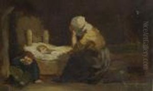 Mutter Am Bett Des Schlafenden Kindes by Carl Spitzweg