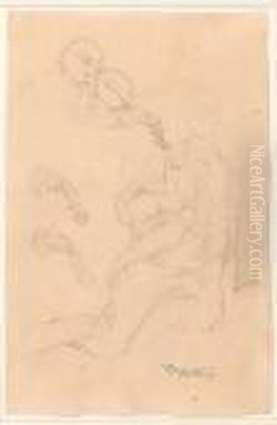 Study Sheet With Seated Man And Several Violin Studies - view 1