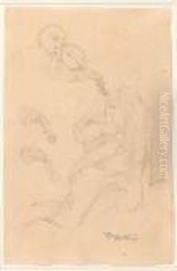 Study Sheet With Seated Man And Several Violin Studies