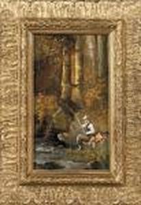 Angler Am Teich In Herbstlicher Waldlandschaft by Carl Spitzweg