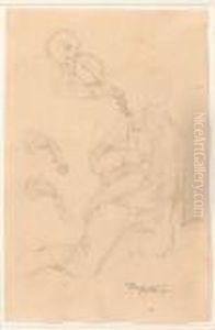Study Sheet With Seated Man And Several Violin Studies. by Carl Spitzweg