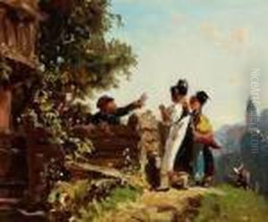 Schwabenmadel Am Gartenzaun by Carl Spitzweg