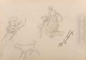 Double-sided Sheet Of Studies With A Portrait Of A Cellist Inprofile Double-sided Sheet Of Studies With A Portrait Of A Cellist Inprofile