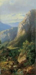 Hochgebirgslandschaft Mit Jungem Paar Beim Fischen. Monogrammiert Unten Rechts: Cs (im by Carl Spitzweg