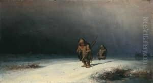 Zwei Lapplander Im Winter. Im
Hintergrund Ein Gestrandetes Schiff. Monogrammiert Unten Rechts: S by Carl Spitzweg