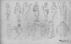 Studienblatt Mit Vierzehn Grotesken Figuren by Carl Spitzweg