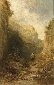 Hunter In A Mountainous Landscape by Carl Spitzweg