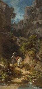 De La Mancha Mit Seinem Pferd
Rosinante In Einer Felsschlucht Vor Einer Burg Auf Bergeskuppe Rechts.
Rucks. Nachlasstempel, Zwei Stempel "carl Spitzweg Munchen
Hildegardstr.7" Sowie Auf Alten Klebezetteln Bezeichnet Und Betitelt by Carl Spitzweg