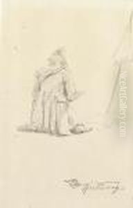 An Artist Sketching In The Sun With A Parasol by Carl Spitzweg