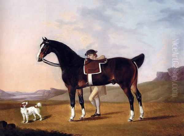 A Gentleman With A Bay Hunter And Spaniel In A Coastal Landscape - view 1