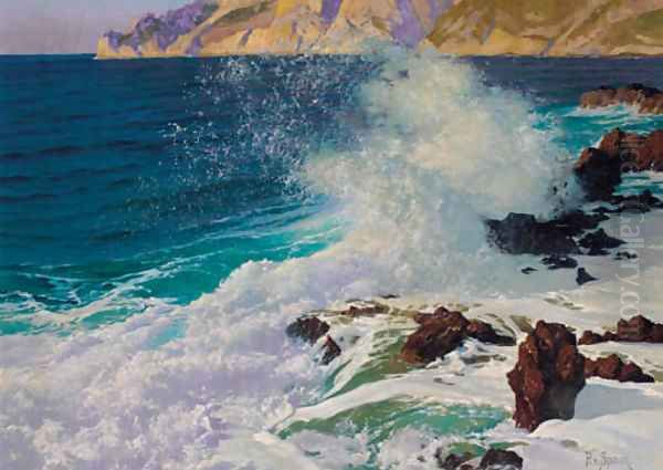 Waves breaking on the Mediterranean coast - view 1