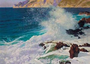 Waves breaking on the Mediterranean coast
