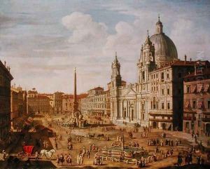 Piazza Navona, Rome, looking South towards Palazzo Pamphilj and Palazzo Massimo Lancellotti by Salvatore Colonelli Sciarra