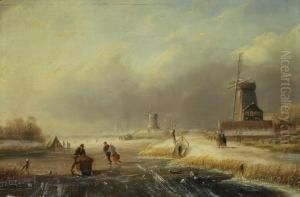 Winterlandschaft Mit Zweiwindmuhlen