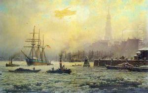 View of the Harbour of Hamburg in the Winter by Georg Schmitz