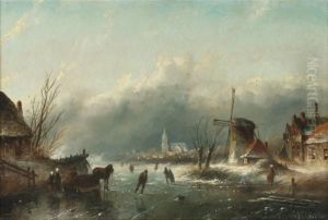 A Frozen Waterway In A Dutch Town