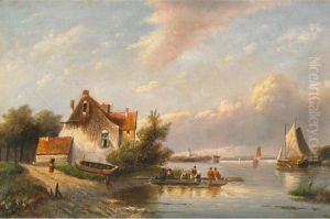 Ferry At A Riverside Town