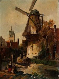 Townscape With Windmill by Jan Jacob Coenraad Spohler