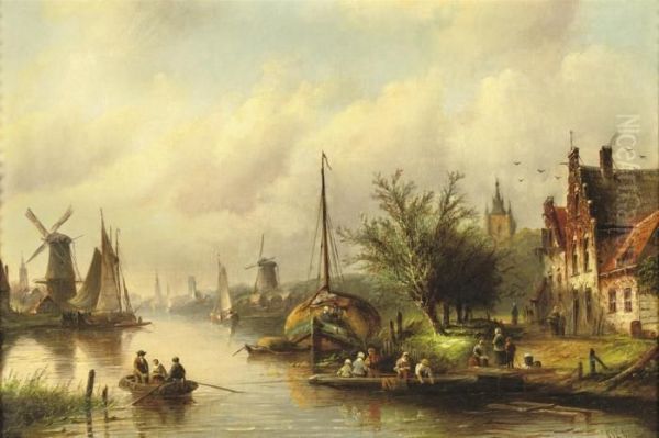 A Ferry In A Riverside Town In Summer - view 1
