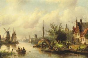 A Ferry In A Riverside Town In Summer