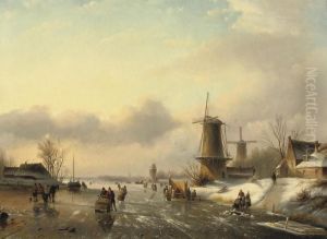 Figures On The Ice Near A Windmill