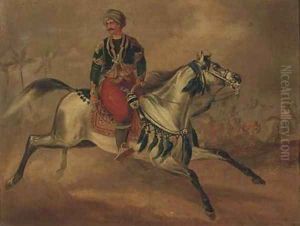 Oriental warrior on a galloping horse