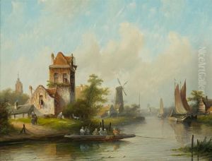 River Landscape With Ships And Cottages River Landscape With Ships And Cottages