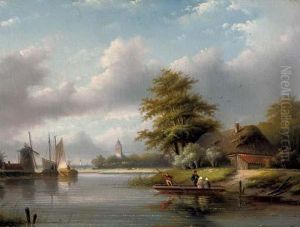 A River Crossing In Summer by Jan Jacob Coenraad Spohler