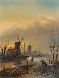 Figures On A Dutch Frozen Waterway