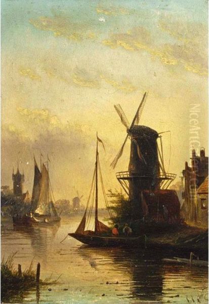 A Summer Landscape With A Windmill At Sunset - view 1