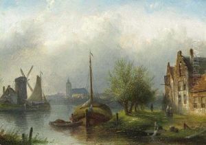 Summer Landscape With Figures Near A River. Summer Landscape With Figures Near A River.
