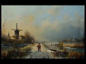 Winterlandschaft Mit Eislaufern Winterlandschaft Mit Eislaufern