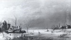 Hollandische Winterlandschaft Mit Eislaufern