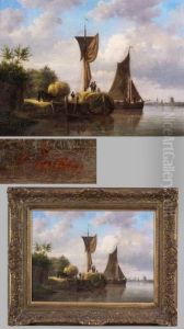 Segelboote Und Pferdefuhrwerk Mit Heu Beladen by Jan Jacob Coenraad Spohler