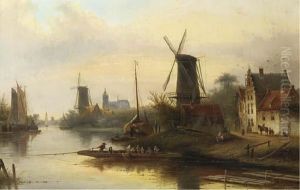 A Riverlandscape With A Windmill by Jan Jacob Coenraad Spohler