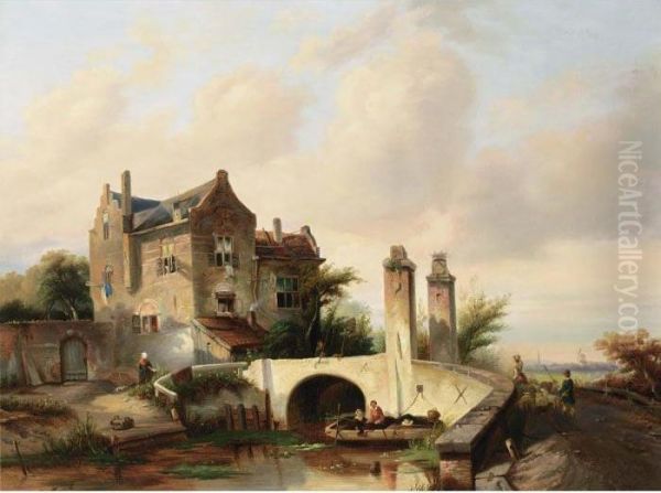 A Summer Landscape With Peasants Near A Bridge - view 1
