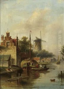 A Village Along A River In Summer; Skaters On A Frozen River In Winter