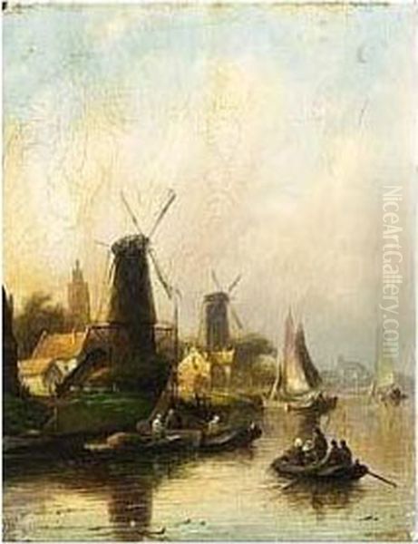Mills In A River Landscape; Skaters On The Ice (a Pair) - view 1