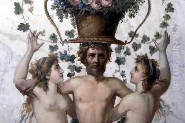 Male figure supporting a basket of flowers with nymphs, detail of pilaster decoration, c.1870s, repainted by art students in 1945 - view 1