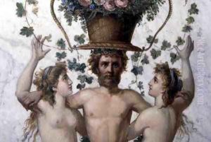 Male figure supporting a basket of flowers with nymphs, detail of pilaster decoration, c.1870s, repainted by art students in 1945 by &amp; Bayinov Saltinov