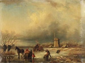 Figures In A Frozen Landscape
Signed With Initials 'jjcs' (lower Right)