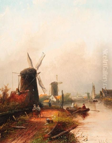 River Landscape With Windmills - view 1