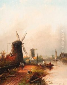 River Landscape With Windmills by Jan Jacob Coenraad Spohler