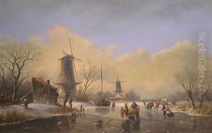 Winter Landscape With Figures On A Frozen River