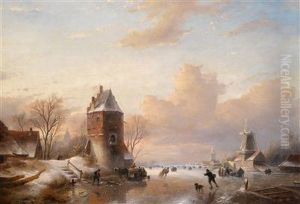 Winterlandschaft Mit Eislaufern