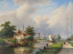 A River Landscape With Fishermen And A Windmill