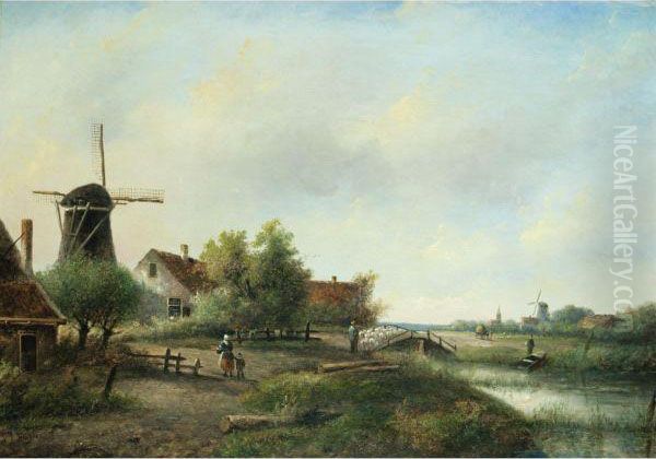 A Shepherd And His Flock In A Summer Landscape - view 1
