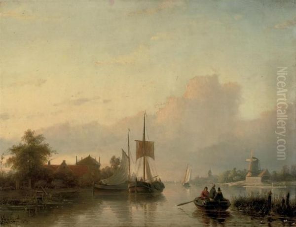 A Summer Landscape With Sailing Vessels And A Rowing Boat - view 1