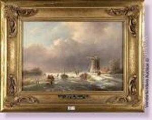 Paysage Hivernal Aux Patineurs by Jan Jacob Coenraad Spohler