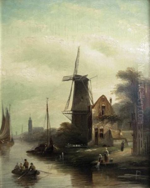 Dutch Canal Scene With A Windmill - view 1